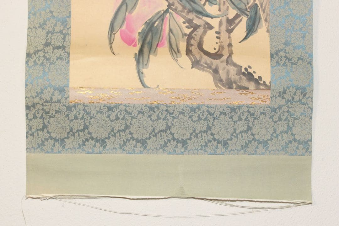 No4490 掛軸　在銘　福寿山人　花鳥画賛　着色紙本　中国画　墨彩　送料無料