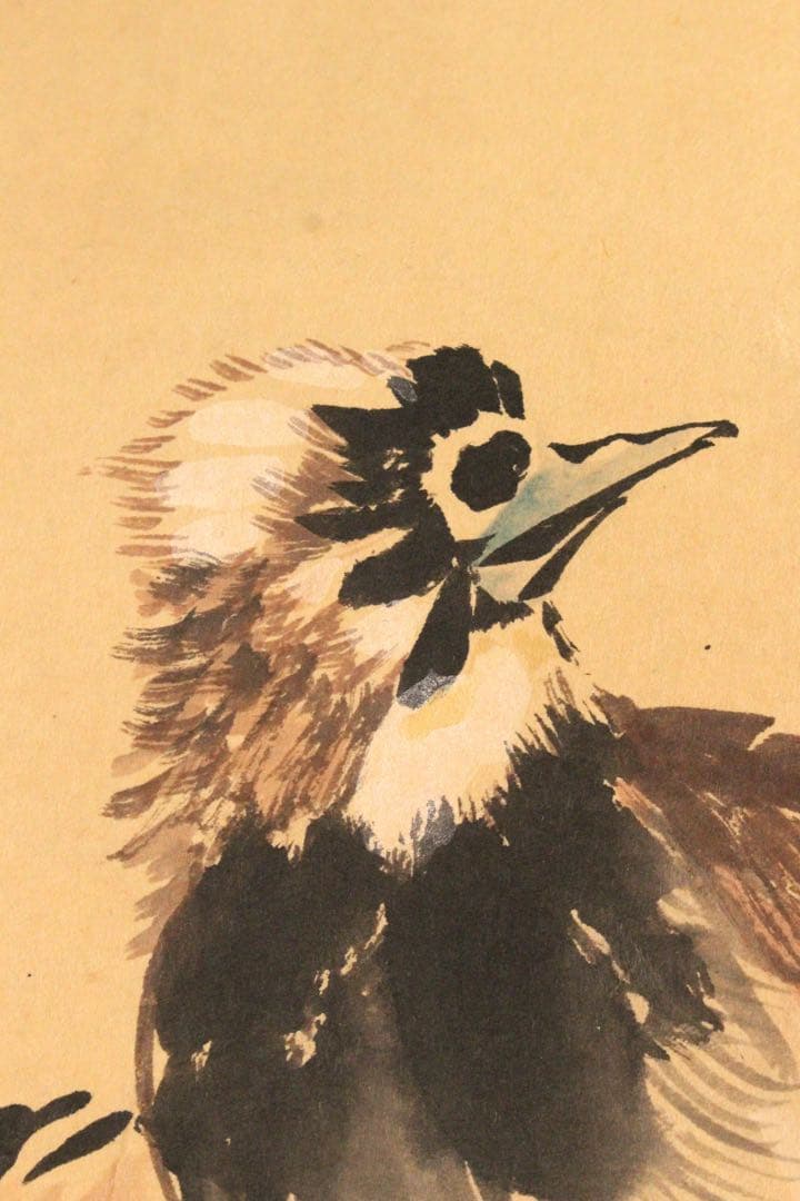 No4490 掛軸　在銘　福寿山人　花鳥画賛　着色紙本　中国画　墨彩　送料無料