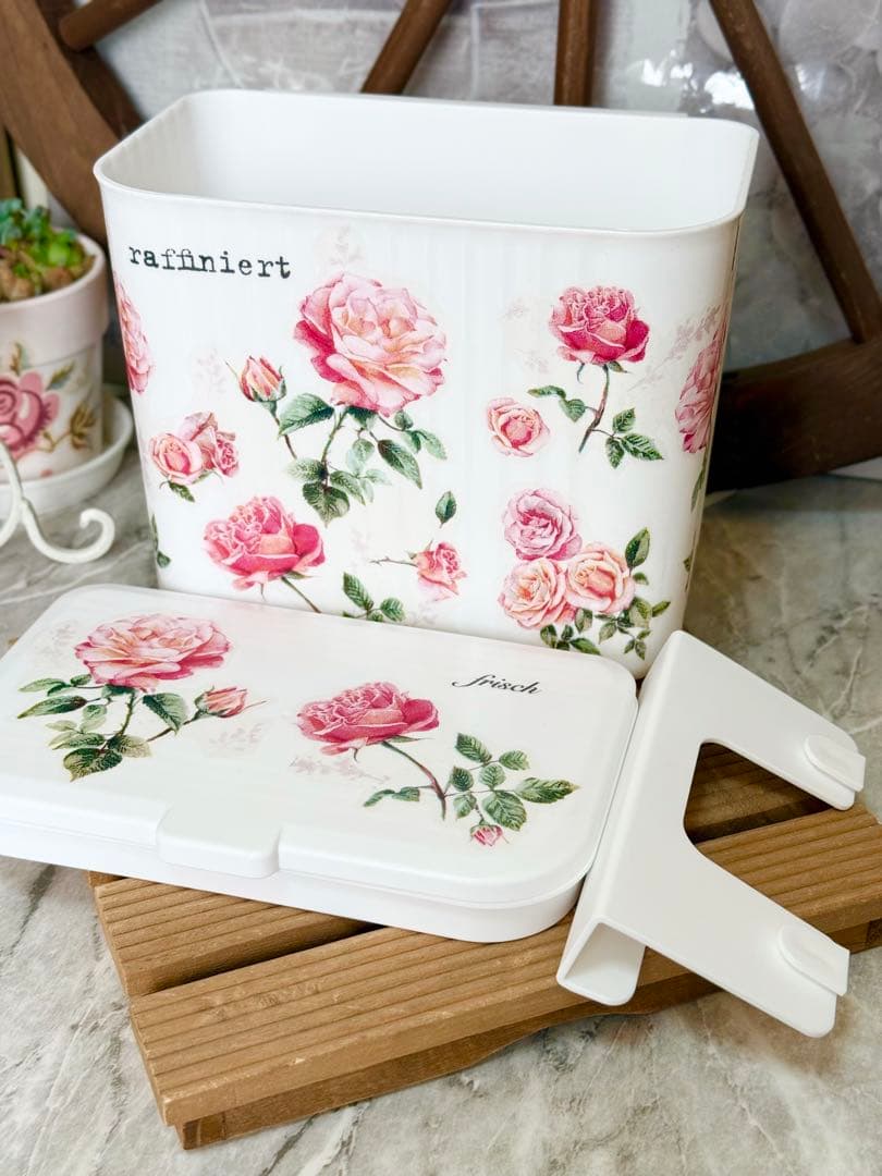 2wayダストBOX※ゴミ箱※収納BOX※掛け型※置き型※デコパージュ薔薇