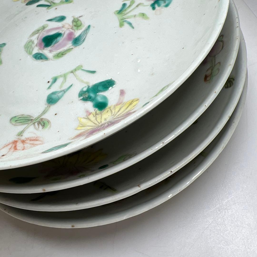 中国清時代　南京粉彩中皿5枚　木箱付　直径約16.5㎝　東Y8-0402☆2F