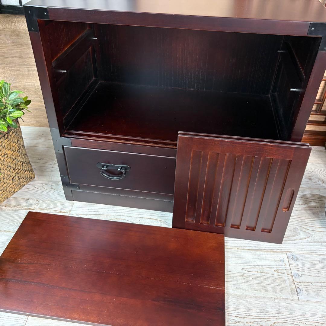 民芸家具木製桐材天然無垢引き戸付きタンスチェスト収納飾り棚箪笥和室インテリア