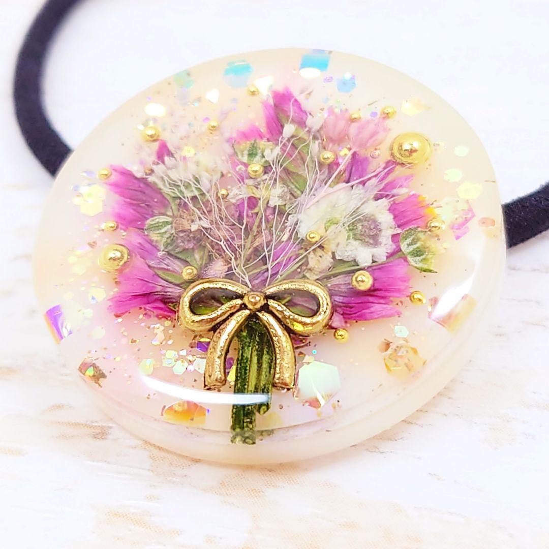 花束ヘアゴム✿ハンドメイド レジン ピンク ホワイト ネックレス クリスマス