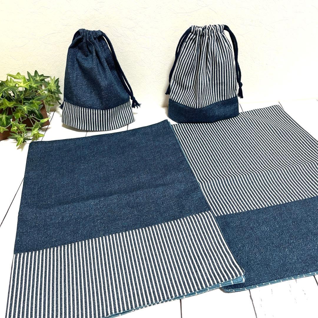 yuuuu 入園入学セット ヒッコリーストライプ×デニム ハンドメイド