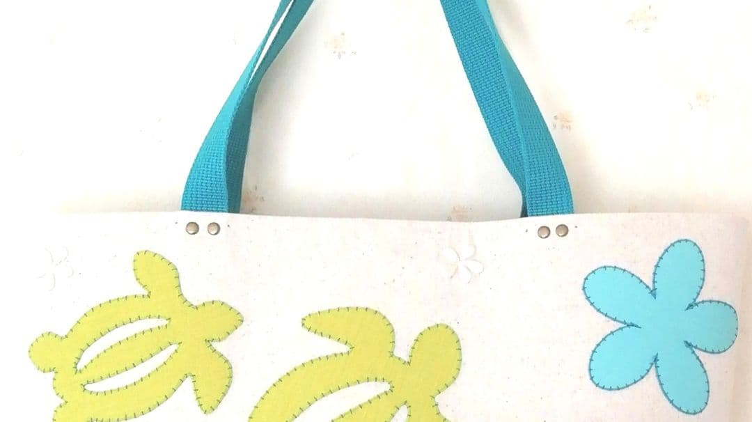 ハワイアンモチーフのハンドメイド·トートバッグ(大)
