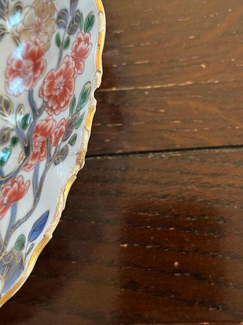 希少清朝初期　康熙年間　五彩　桜花輪花八寸皿　花籠　中国古玩古伊万里中国古美術