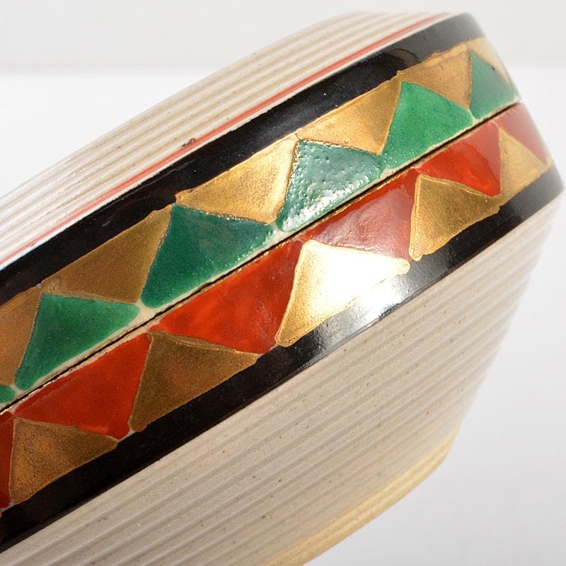 すみかすみれ　萬古焼　佐久間芳山造　色絵コマ　香合　共箱　V　6481