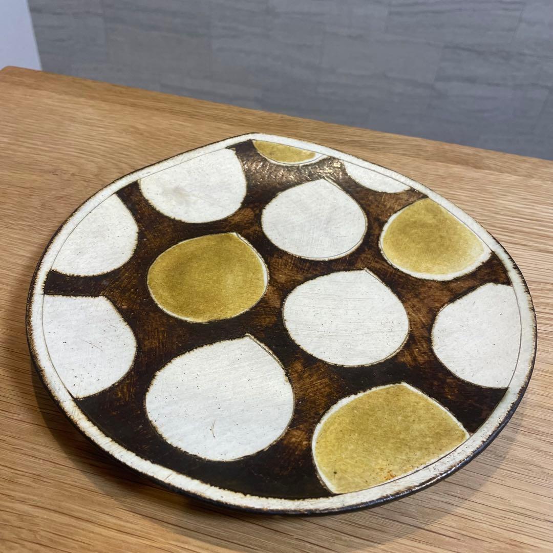 【市岡 泰】しずく皿　Lサイズ　約22cm 作家のうつわ　美品　白&黄