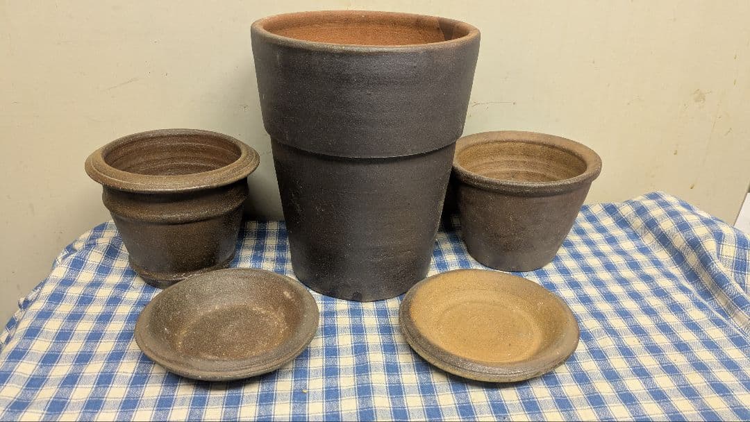 お買い得!タイ製レトロブラウンローズ型&深型皿付き陶器鉢セット