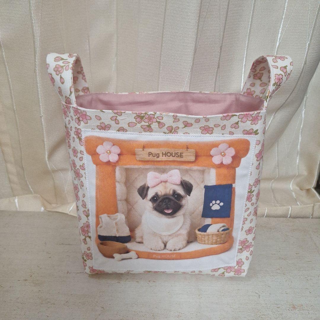 激レアパグパネル生地　ハンドメイド　まちなしバッグ　布バスケット　フラットポーチ