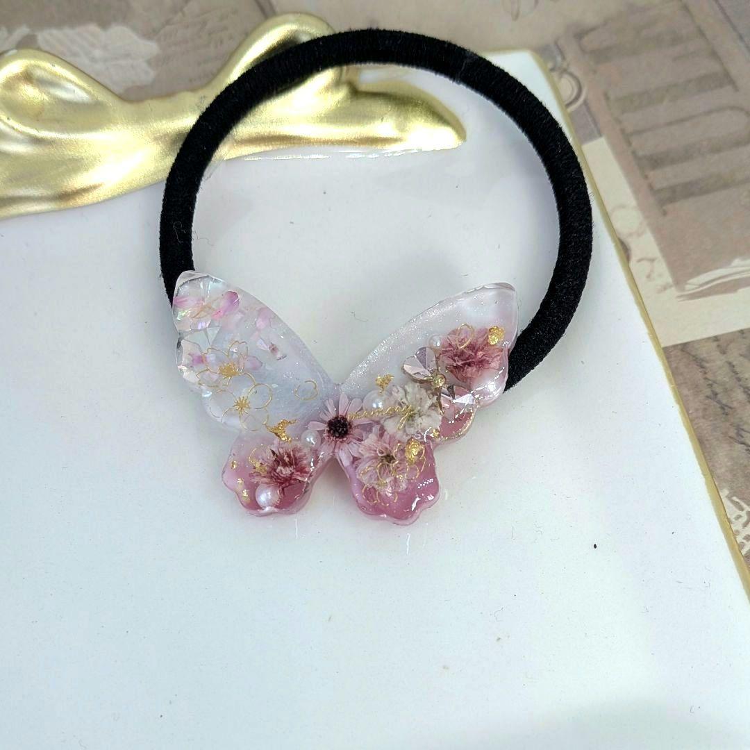 ＃481 桜❀モーブピンク＆パールホワイト✴ちょうちょ✴レジンヘアゴムブローチ