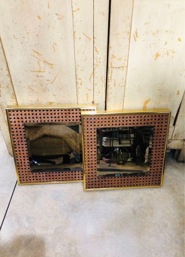 ラタン装飾鏡バンブーヴィンテージミラーAccessory Art Studios