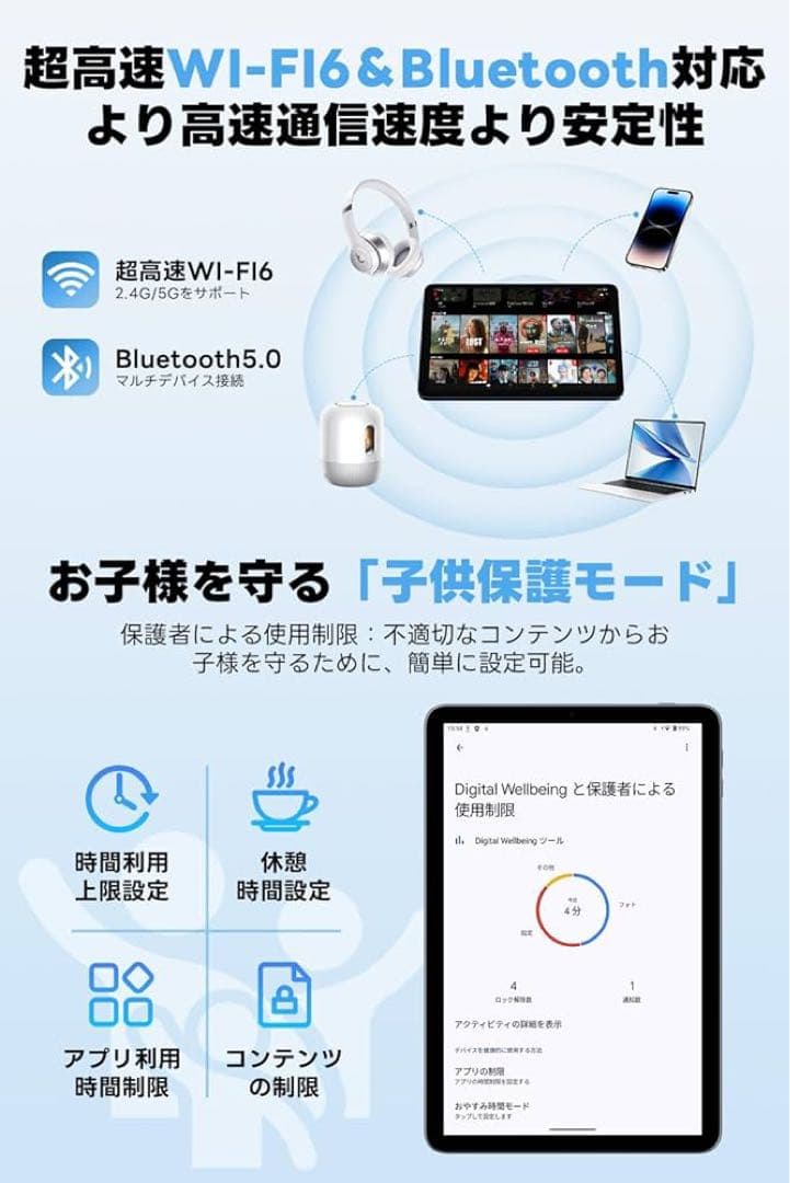 Android15 タブレット 10.1インチ 大画面 Type-C 128