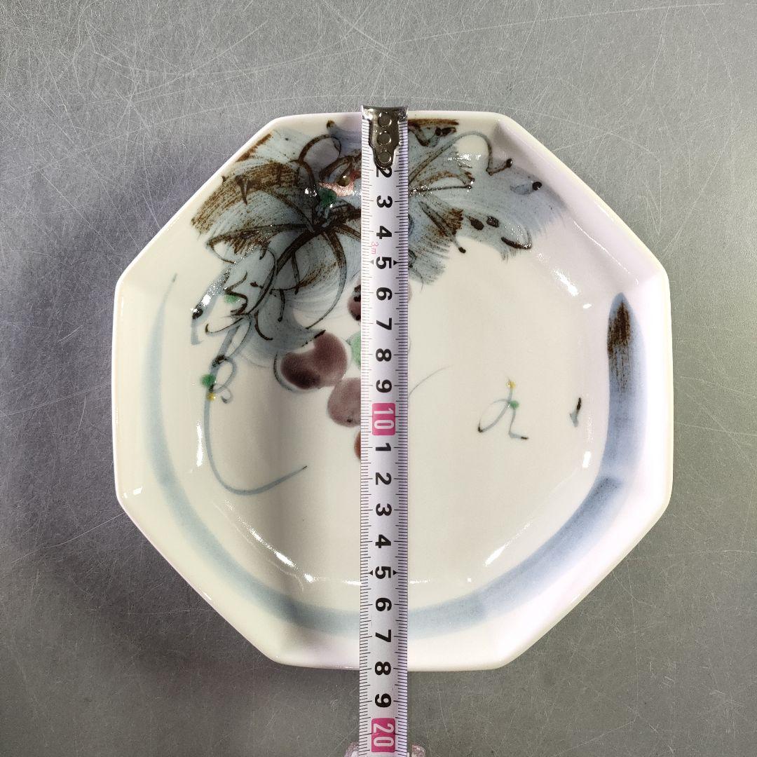 A1139-5/九谷福美 造/色絵野菜絵替八角皿5客/銘々皿/飾皿/懐石道具/