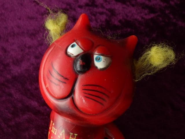 激レア【1970年】ヴィンテージ レッドデビル 猫 メッセージドール 毛残存