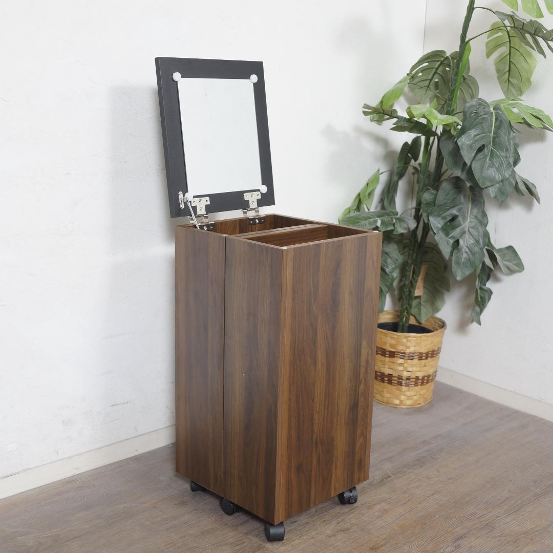 新品 スリム コスメワゴン ミラー付き 完成品 ダークブラウン ドレッサー 鏡台