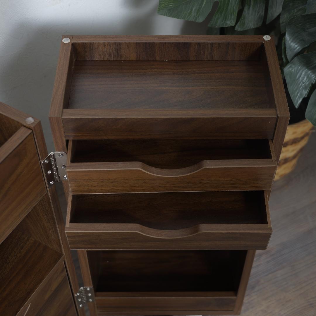 新品 スリム コスメワゴン ミラー付き 完成品 ダークブラウン ドレッサー 鏡台