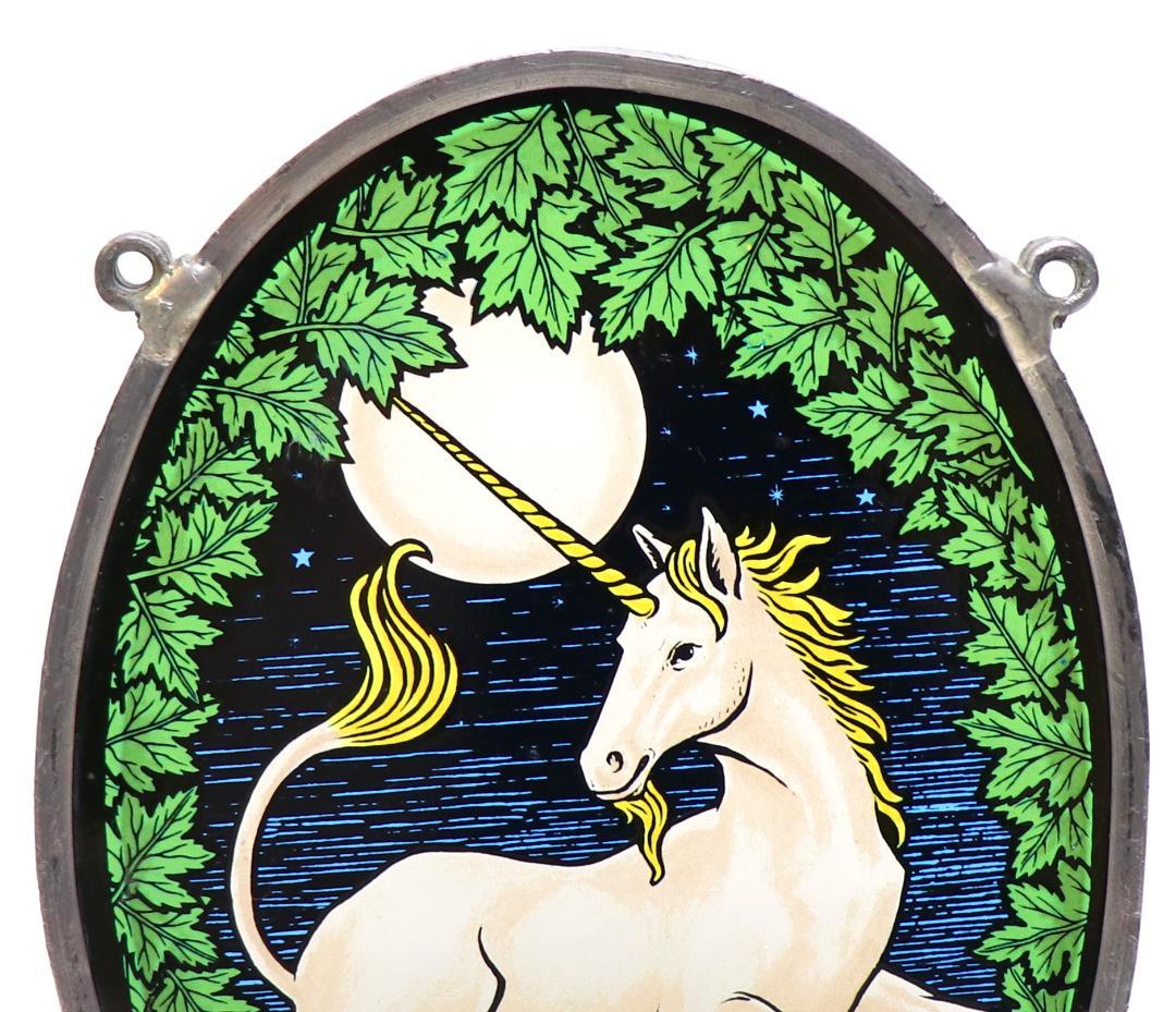 満月の夜に佇むユニコーン ヴィンテージステンドグラス タペストリー ティファニー
