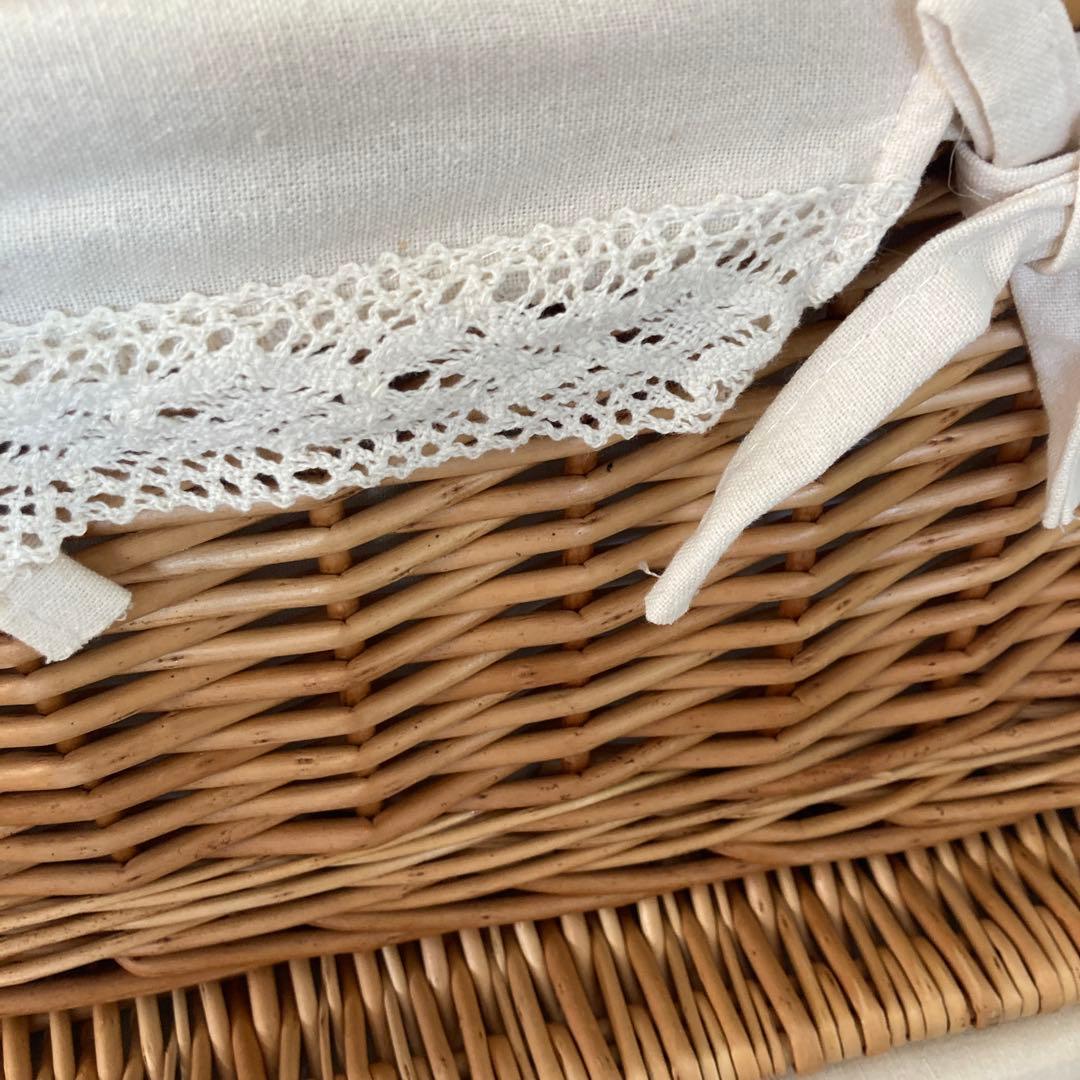 天然素材 フタ 付き かご 収納 バスケット レース 2個セット