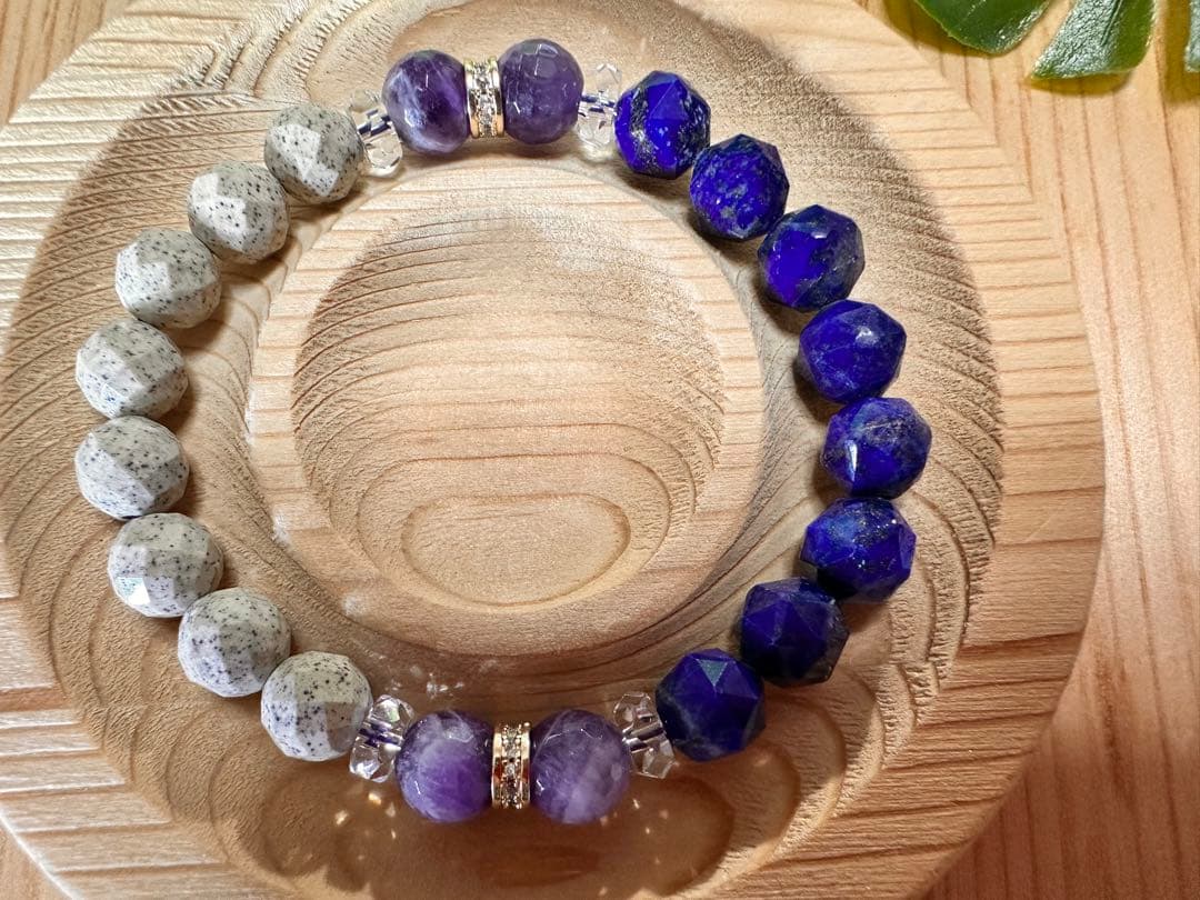 天然石ラピスラズリと北投石とアメジストのブレスレット１５センチ