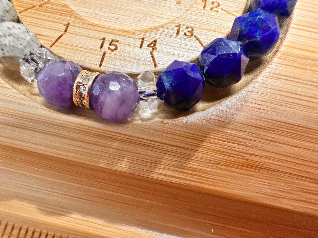 天然石ラピスラズリと北投石とアメジストのブレスレット１５センチ