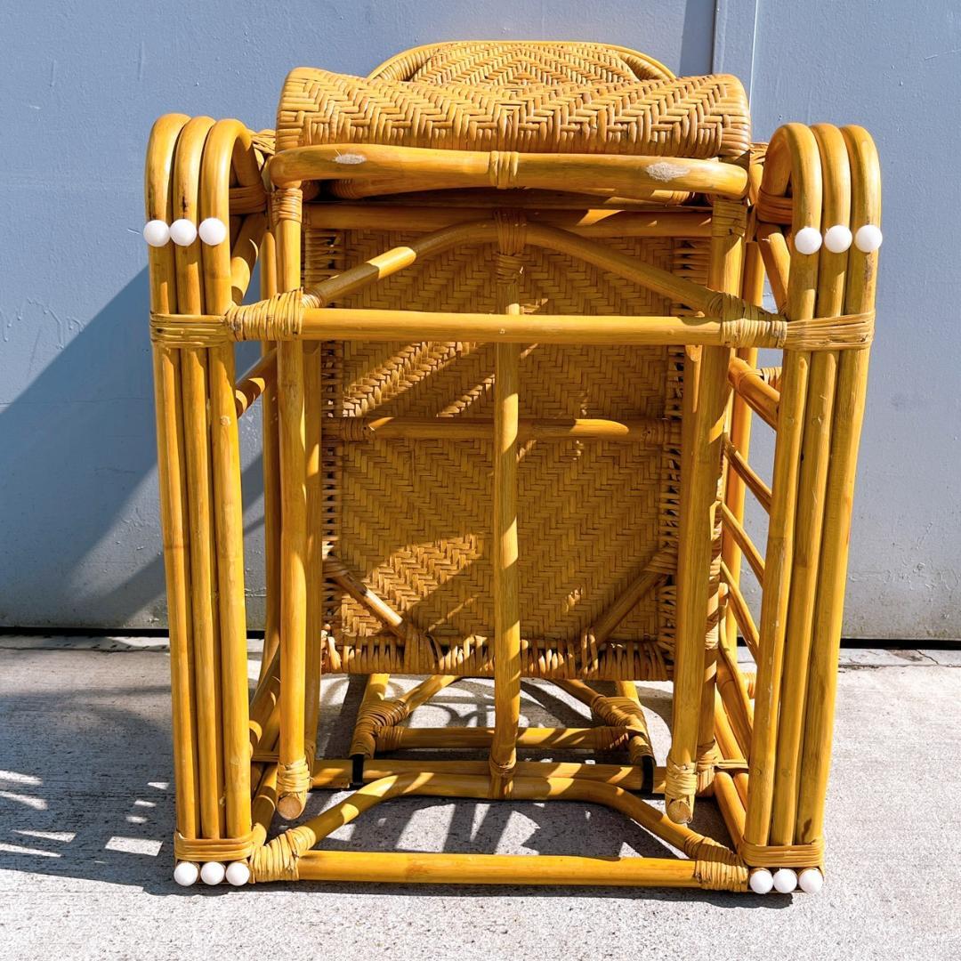 【送料無料】 ラタン リクライニングアームチェア マガジンラック オットマン