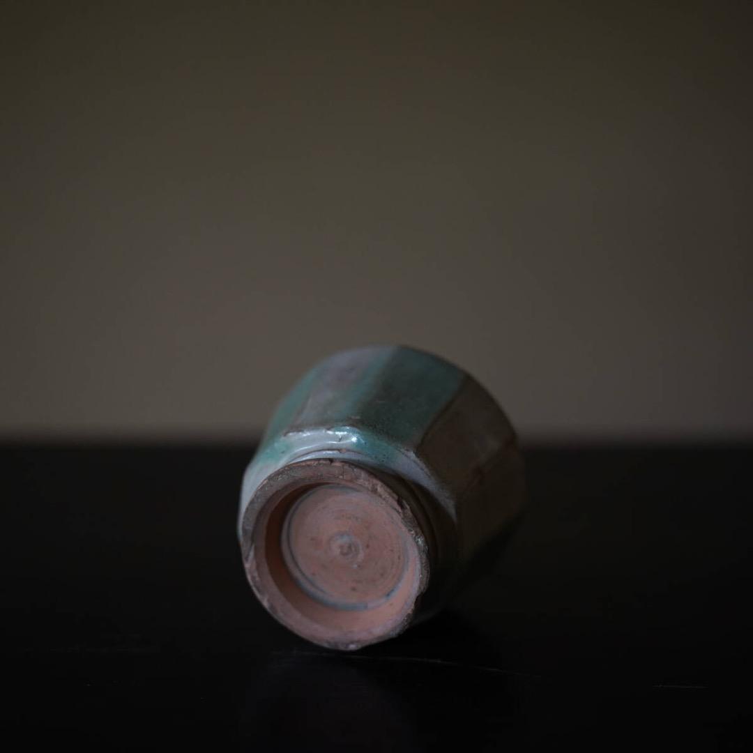 15-16世紀ビルマ 白錫釉緑彩面取小壺 / 仏教美術 鉛釉 香炉 花入 花器