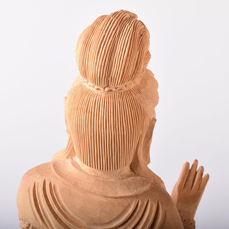 仏教美術　木彫　観音菩薩像　仏像　置物　木箱付　C　7604C
