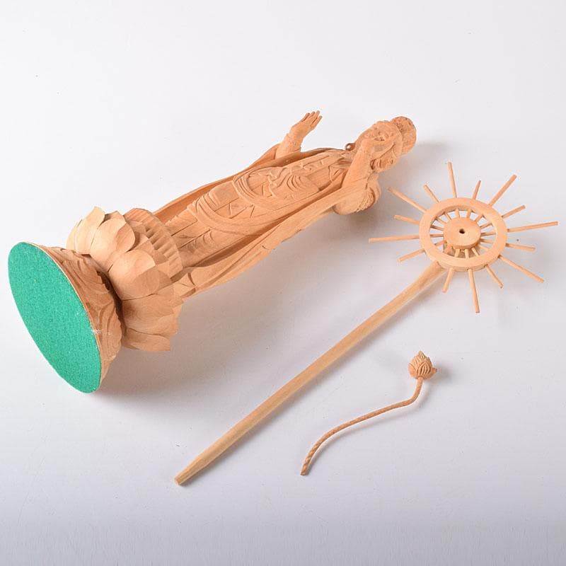 仏教美術　木彫　観音菩薩像　仏像　置物　木箱付　C　7604C