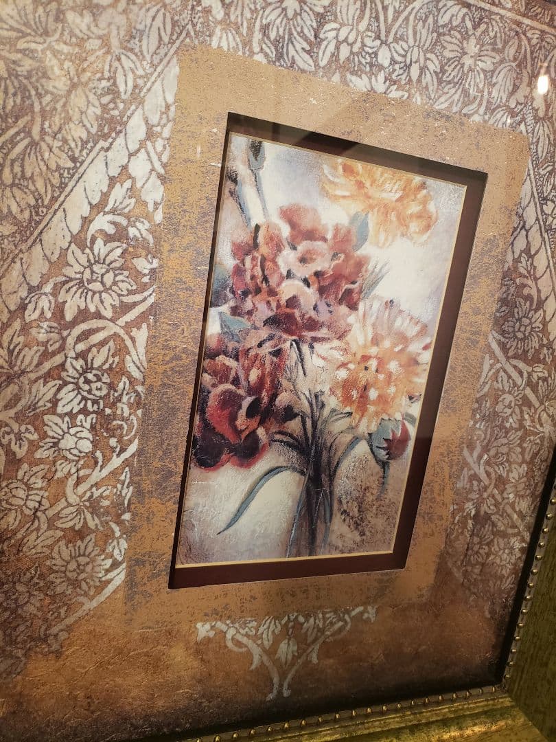 額縁　絵画　アート　額装　花　アンティーク　金　ゴールド　レトロ　昭和レトロ