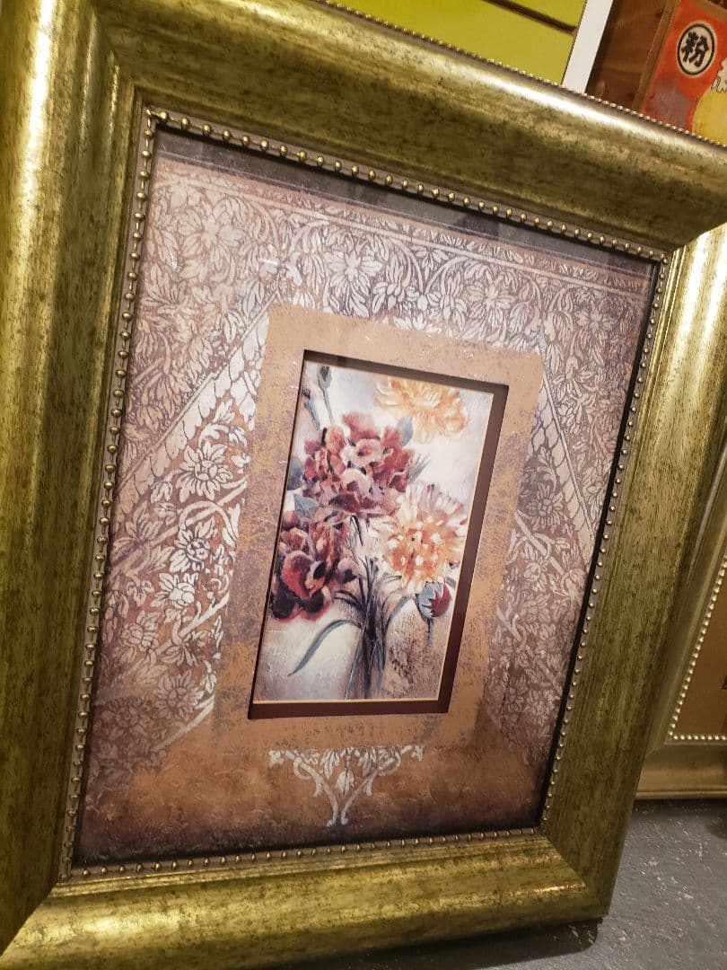 額縁　絵画　アート　額装　花　アンティーク　金　ゴールド　レトロ　昭和レトロ
