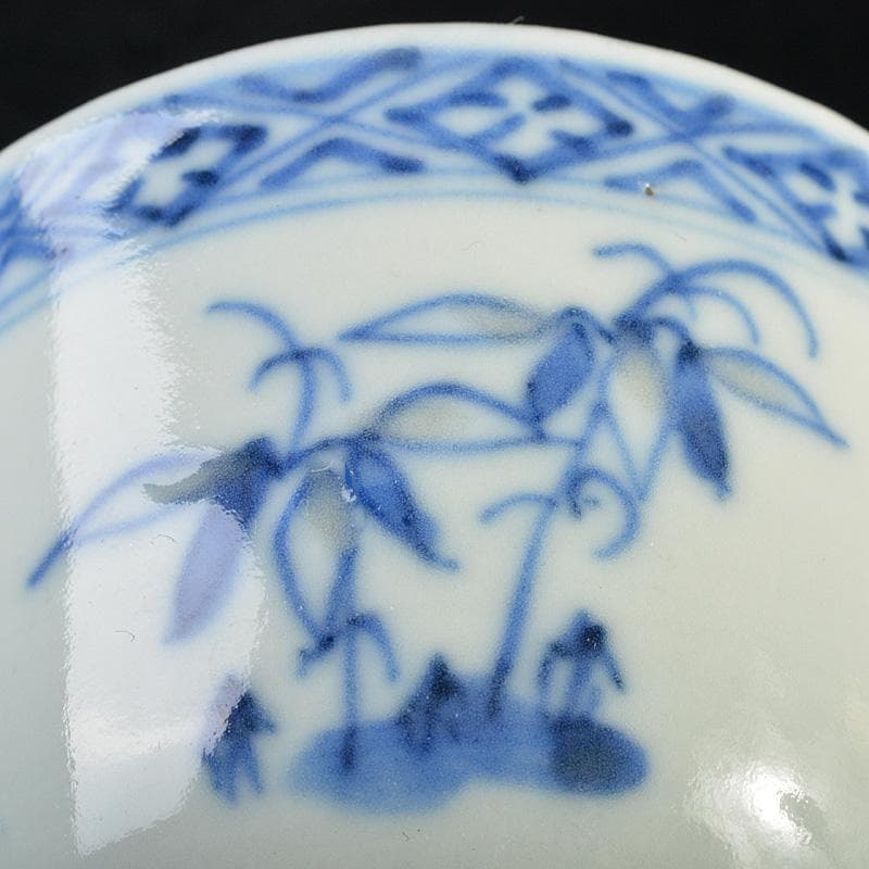 煎茶道具　康煕年製款　青花蓮花文　透蛍手煎茶碗　六客　H　R7457