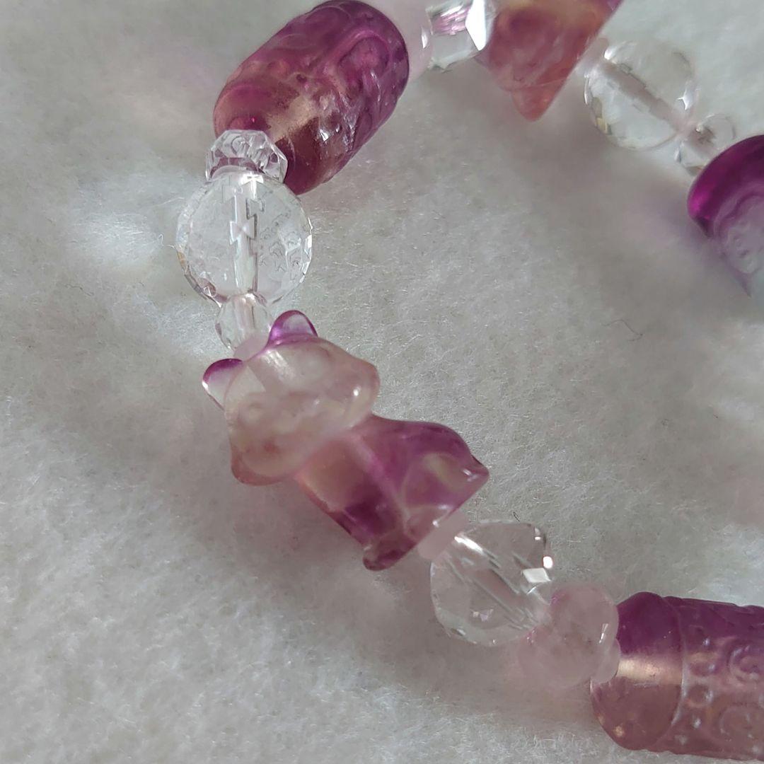 フローライト　ネコ　マニ車　個性的オンリーワン　天然石ブレスレット　素敵な逸品