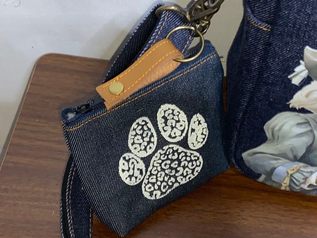 ハンドメイド☆岡山デニム♪ステンシル☆レトロ♪子猫☆ショルダーバッグ