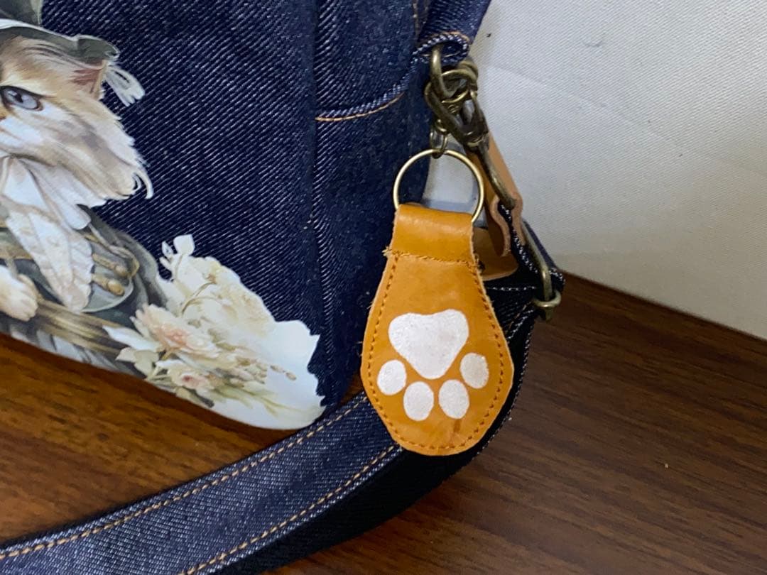 ハンドメイド☆岡山デニム♪ステンシル☆レトロ♪子猫☆ショルダーバッグ