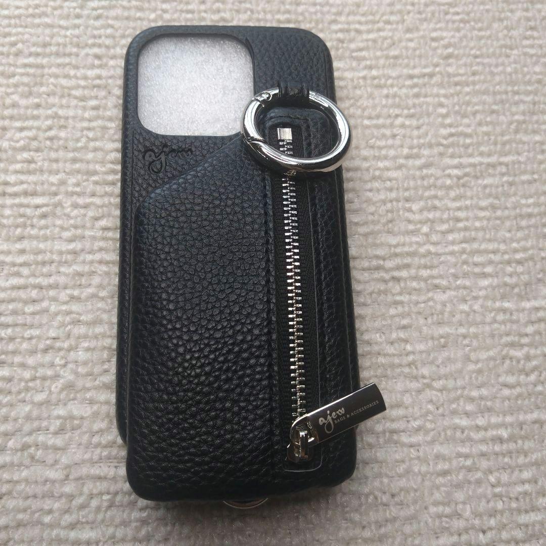 ajew iPhone 15 Pro ケース ブラック~ストラップ付き