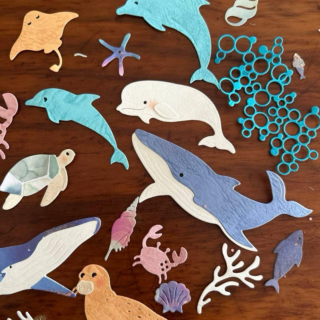 大きい　海の生き物　ペーパークラフト　ダイカット アルバム素材　色紙素材