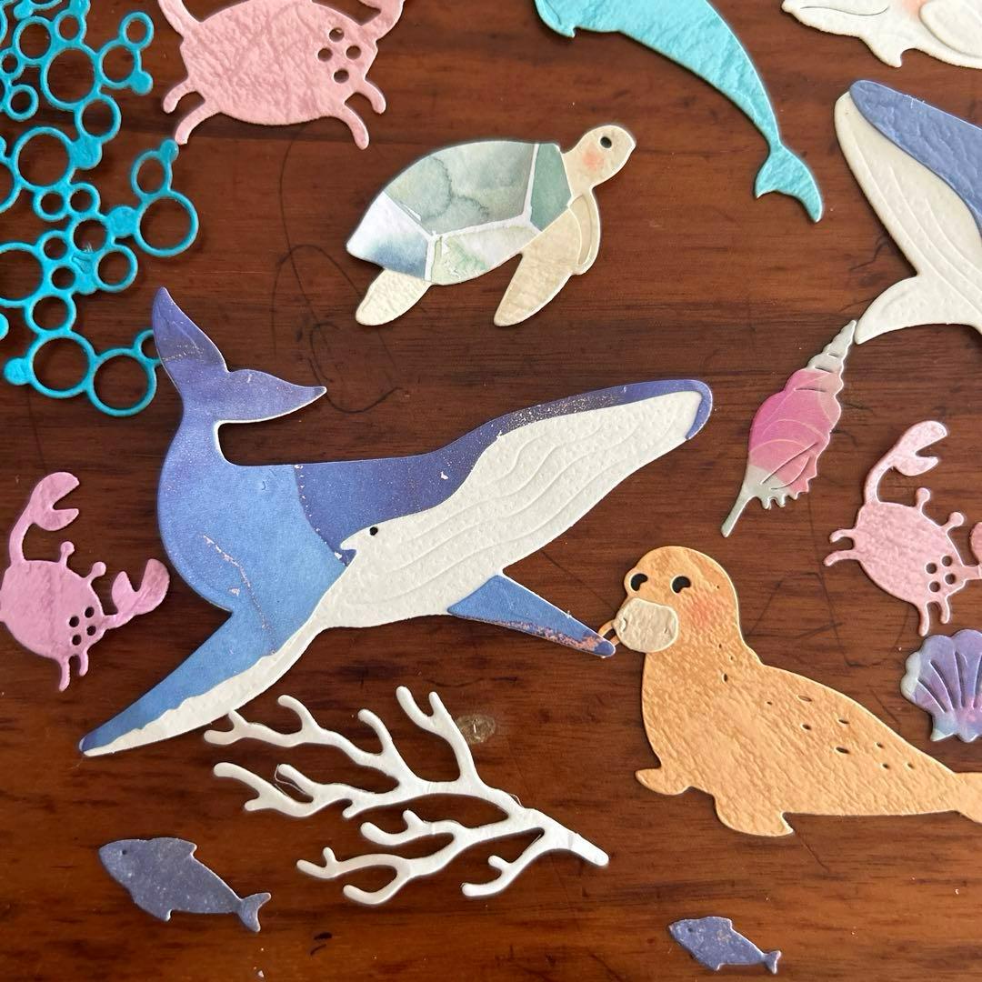 大きい　海の生き物　ペーパークラフト　ダイカット アルバム素材　色紙素材