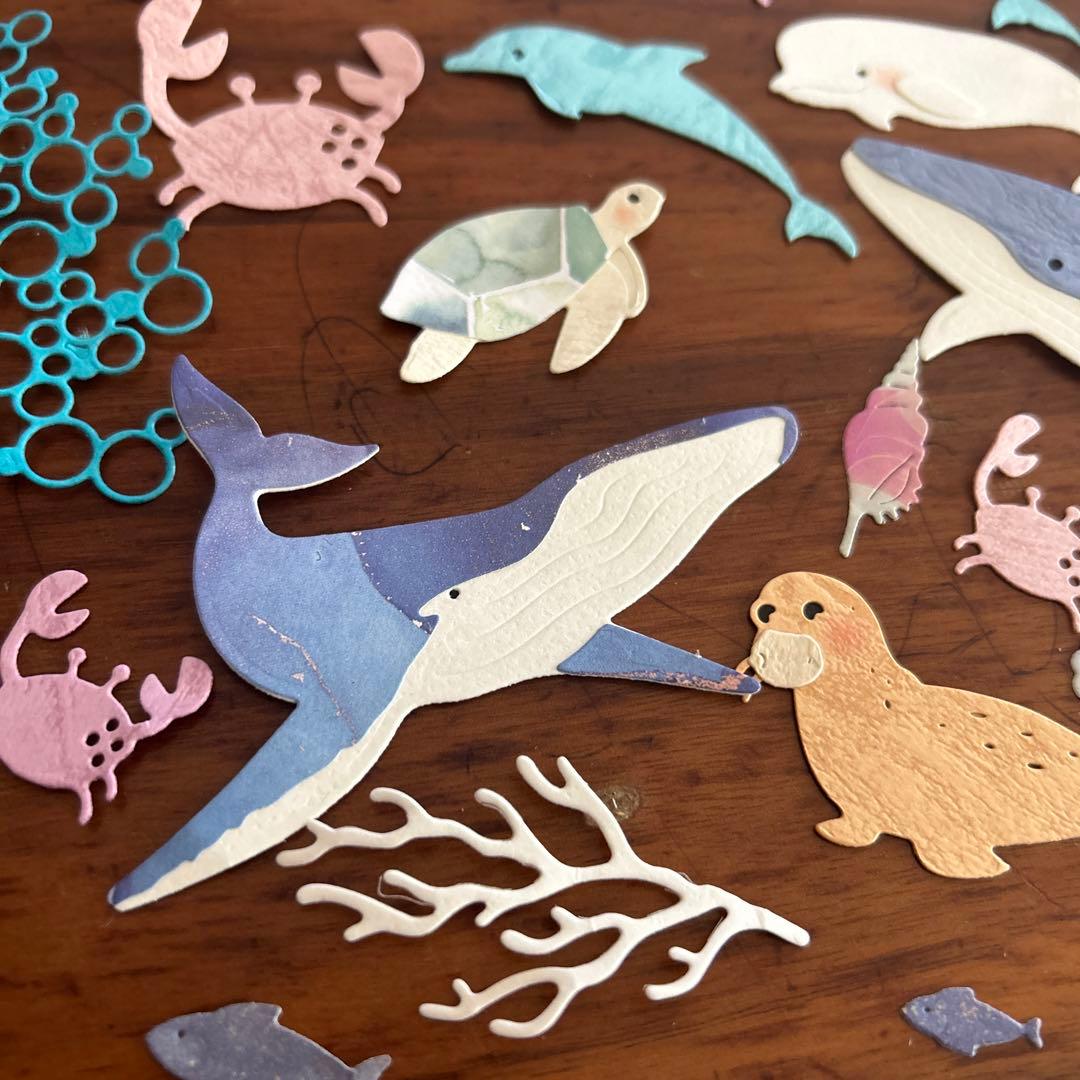 大きい　海の生き物　ペーパークラフト　ダイカット アルバム素材　色紙素材