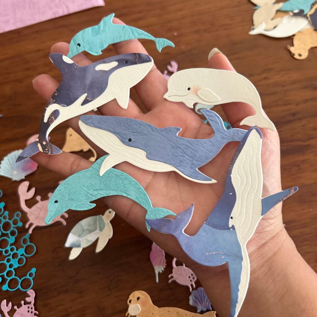 大きい　海の生き物　ペーパークラフト　ダイカット アルバム素材　色紙素材