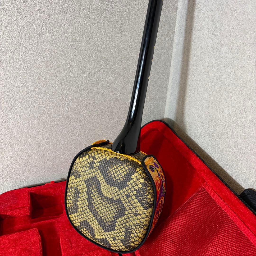 【極美品】沖縄三線　真壁型 合皮 人工皮 セミハードケース付 付属品多数