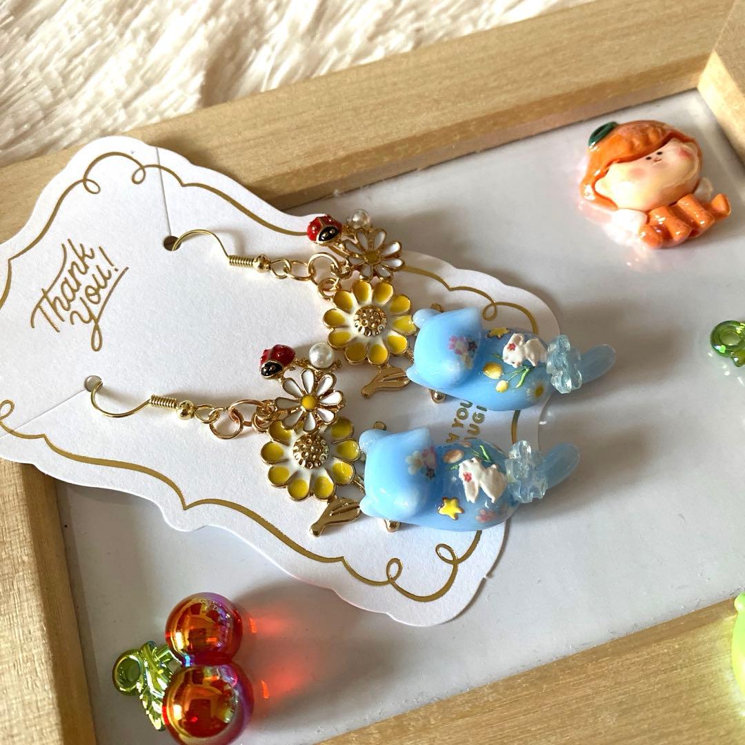☆ウサギさんが可愛いSpringFlower猫ちゃんピアス☆