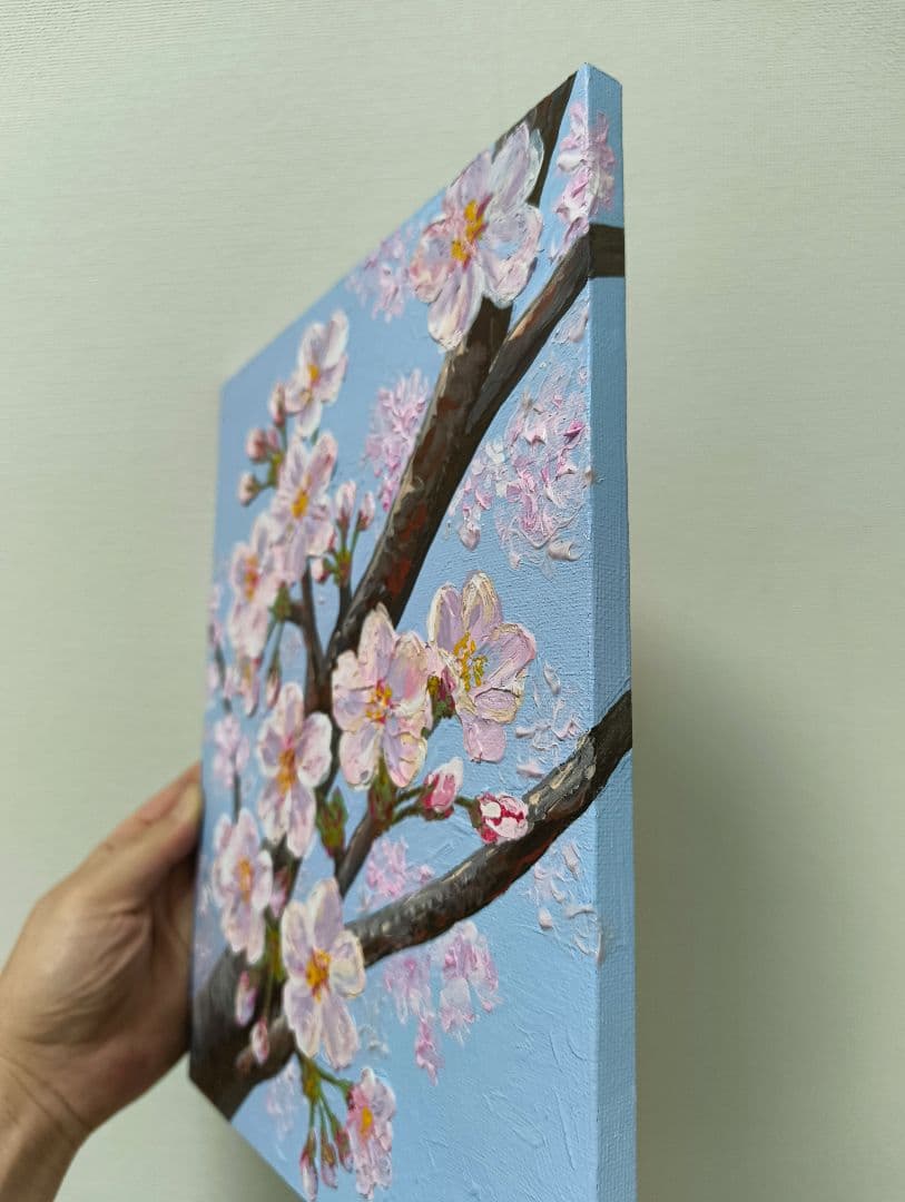 桜の絵 原画 画家の絵 アクリル絵の具 キャンバス オリジナル 花の絵 油絵風