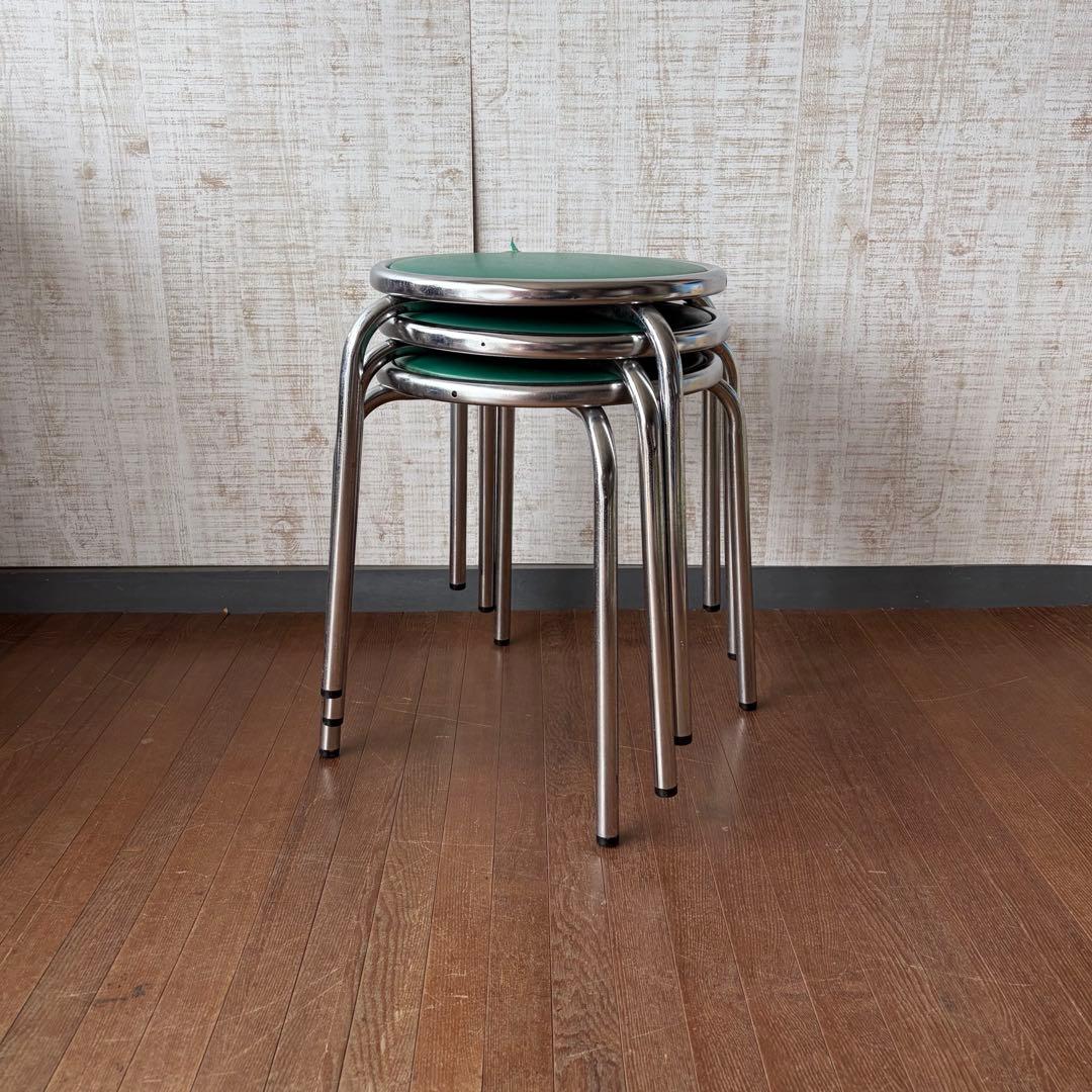 アイアンフレーム スタッキング スツール チェア 丸椅子 3脚まとめ 古道具