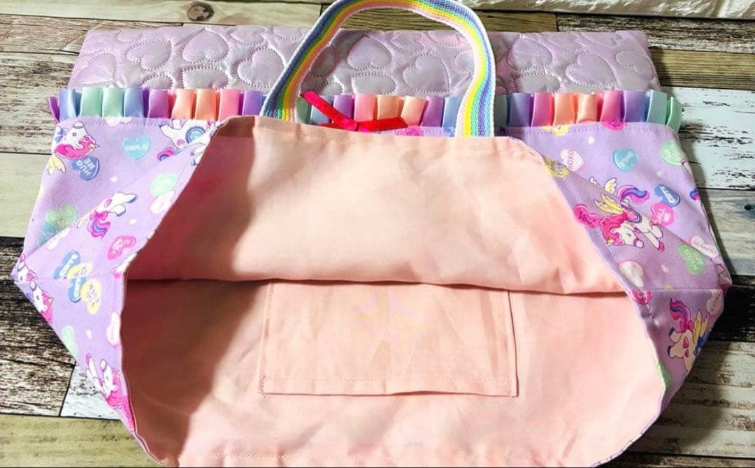ユニコーン　ハンドメイド　レッスンバッグ　女の子　入学入園　セット　キルティング