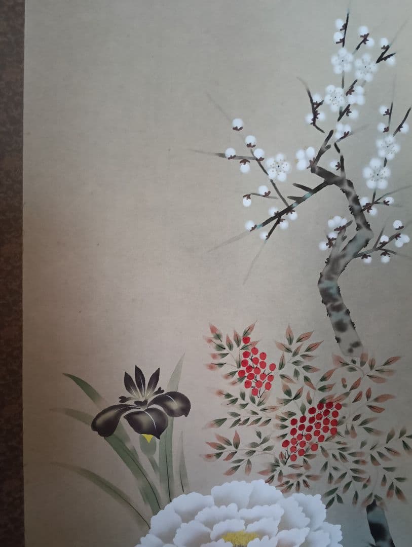 四季の花　東雲画　掛軸