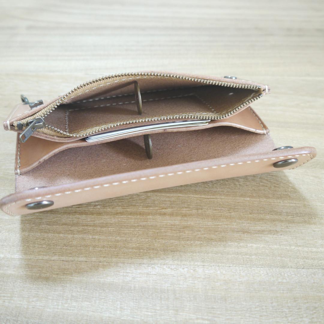 ヌメ革　栃木レザー　サドルレザー　ロングウォレット　トラッカーウォレット　生成り