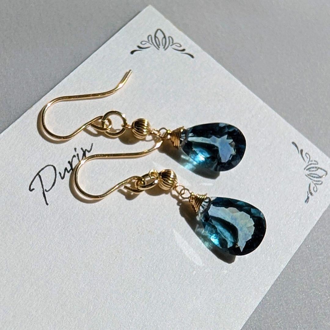 宝石質✧︎ティールブルーフローライト 1粒ピアス