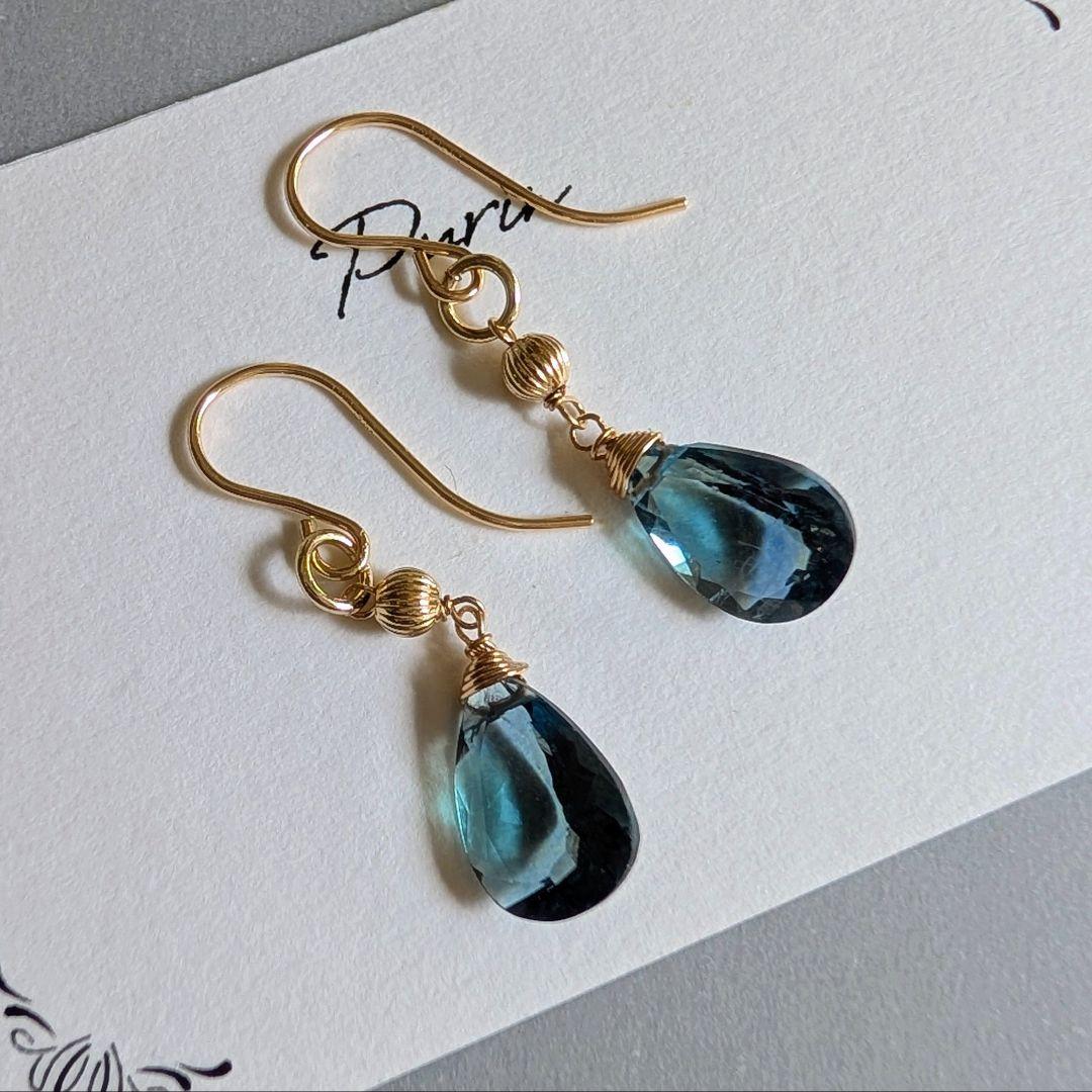 宝石質✧︎ティールブルーフローライト 1粒ピアス