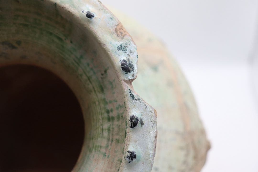 中国　漢時代　緑釉大壺　銀化壺　アンティーク　送料込み260302