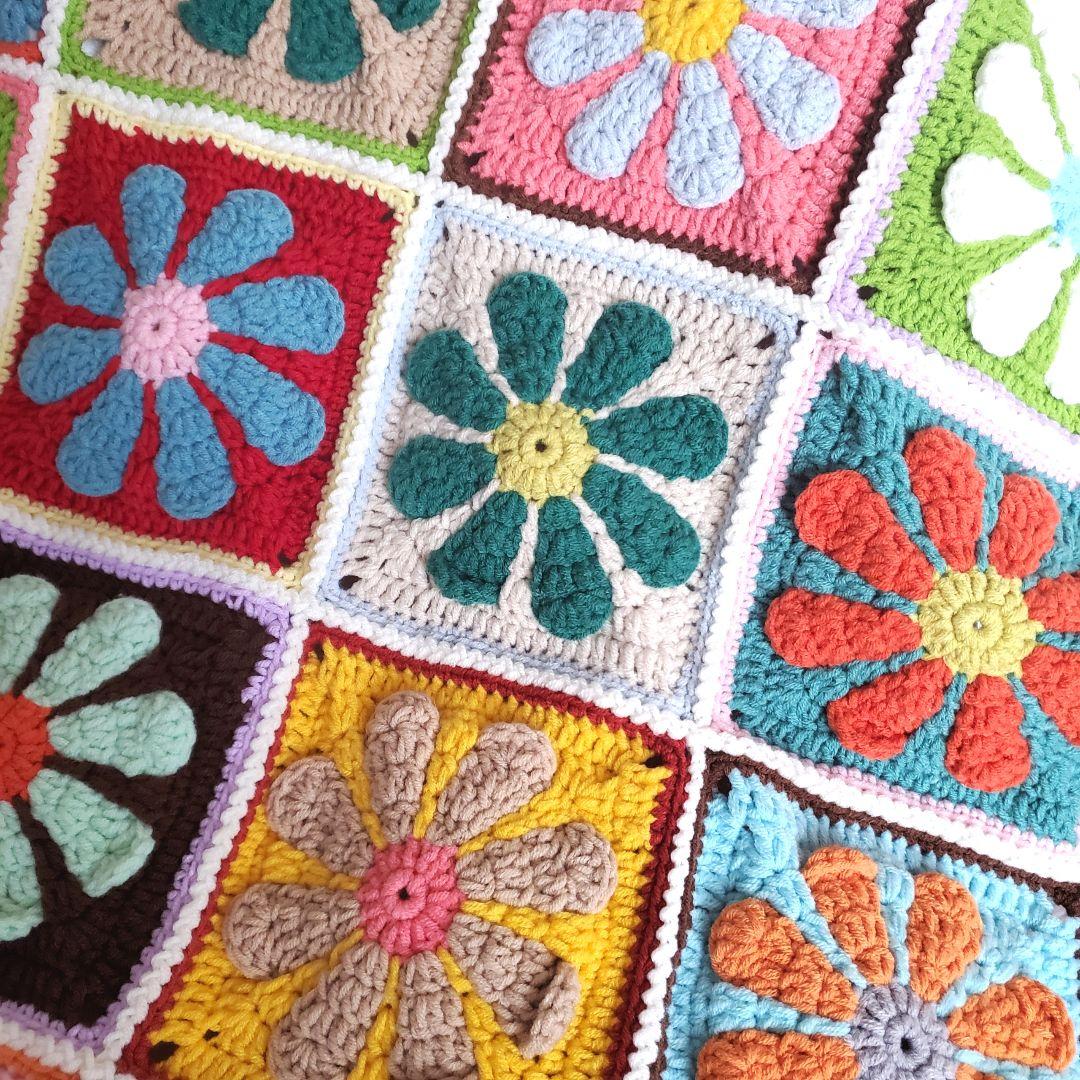 手編み☆レトロデイジーブランケット